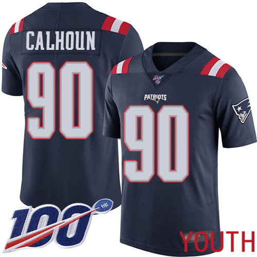 New England Patriots Football #90 100th Season Limited Navy Blue Youth Shilique Calhoun NFL Jersey->new england patriots->NFL Jersey